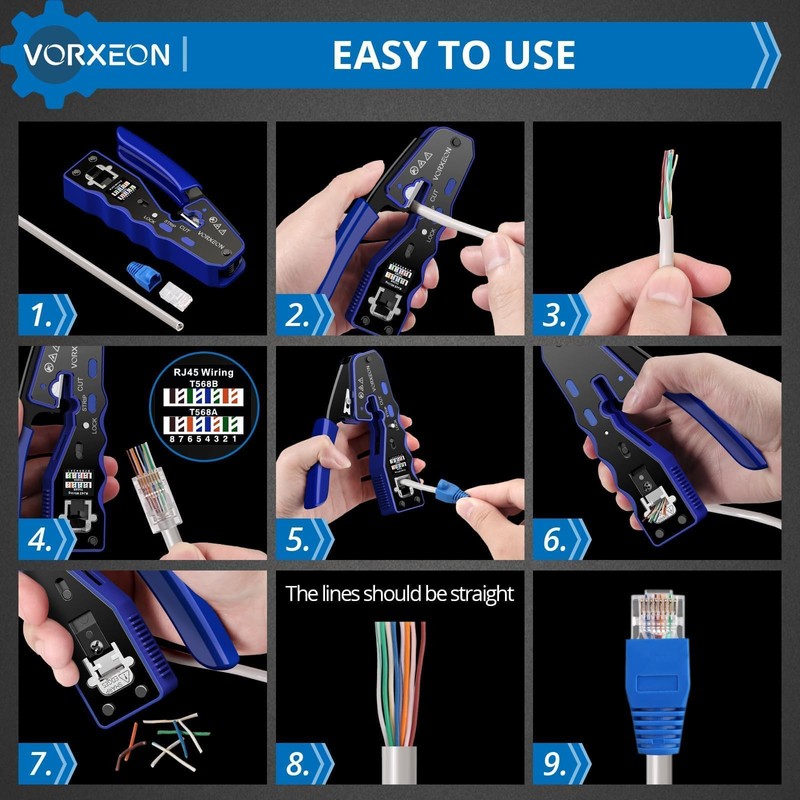 VORXEON RJ45 Crimp Tool Kit Ethernet Cat 6 Crimping Tool