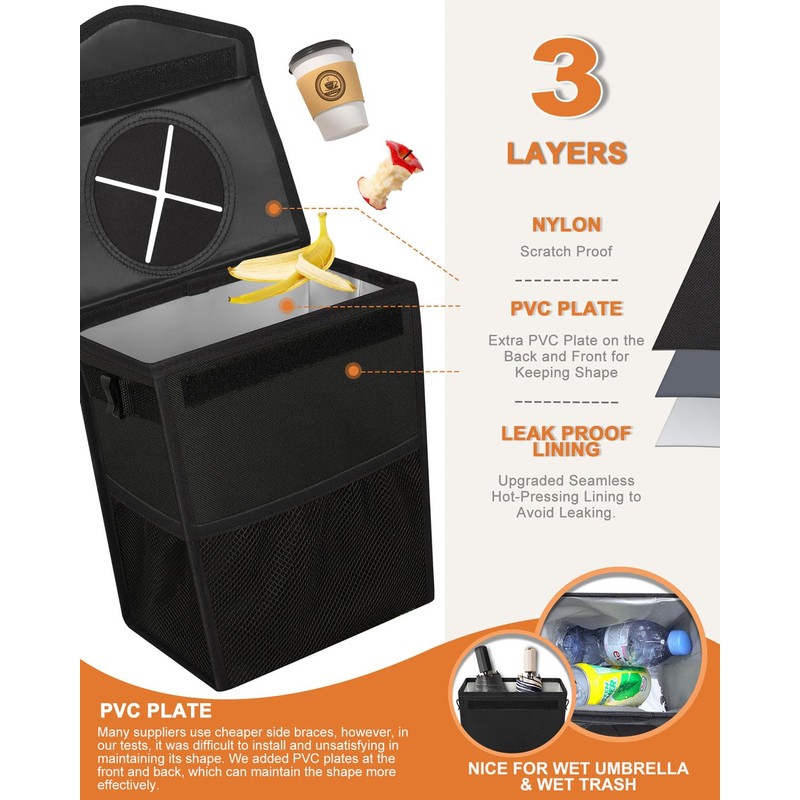 Pritent Car Trash Can with Lid, Cute Leakproof Car Trash