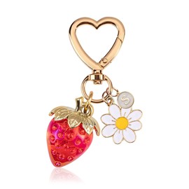 Kasmena Strawberry Keychain Initial Keychain Strawberry Purse Keychain Strawberry Charms Keychain for Car Keys Bag, S, Small