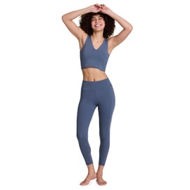 RBX Active Women's Longline Sports Bra Top, Athletic Yoga V-Neck Cropped Tank Top with Built-in Bra Vintage Indigo M