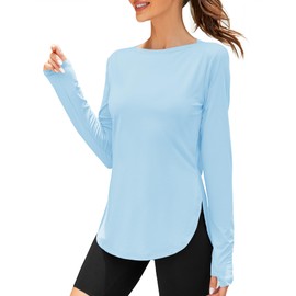 ZHENWEI Women's Long Sleeve Workout Tops High Low Golf Gym Hiking Shirts UPF 50+ Sun UV Protection Outdoor Clothing (Light Blue, Medium)
