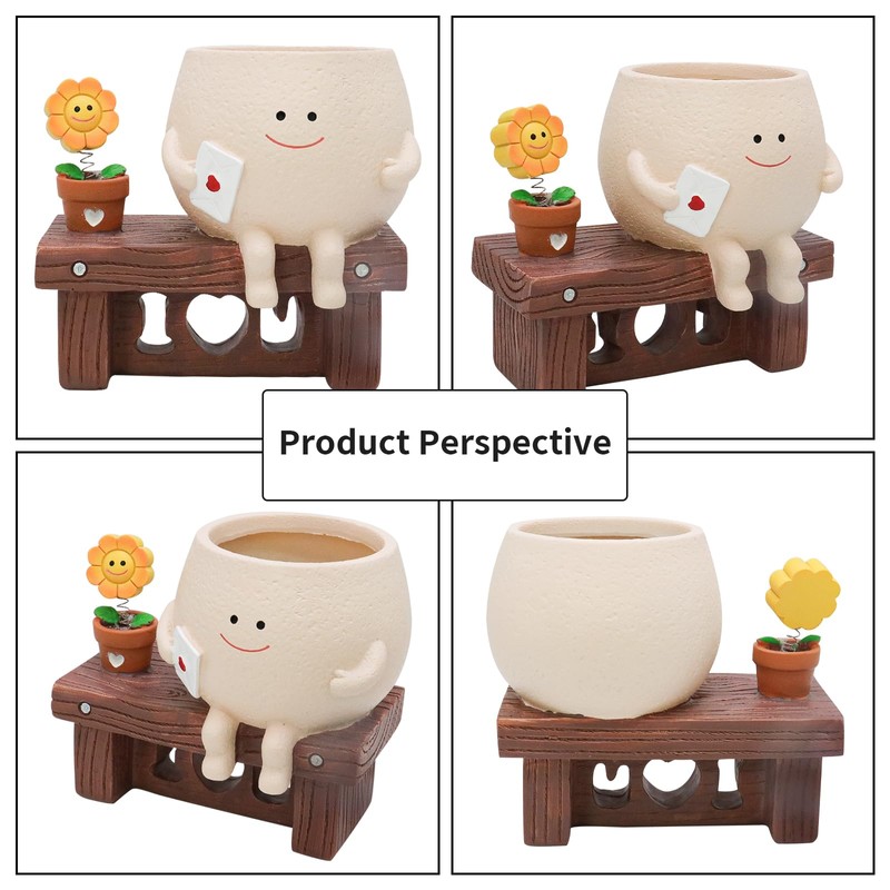 Toparad Sunflower Smily Face Planter Pot, Cute Sitting Flower Pot,