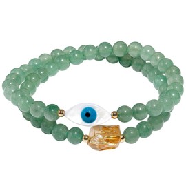 Wizock Shell Evil Eye/Aventurine/Citrine Bracelets Stretch Wrap Beaded Bracelets for Women Healing Crystals Jewelry Protection and Prosperity Good Luck Gifts