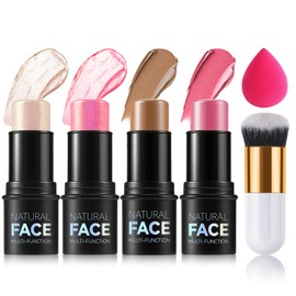 DAMUSI 6PCS Highlighter and Contour Set, Cream Bronzer, Cream Blush, Lightweight Contour Makeup Kit for Beginners - Set B