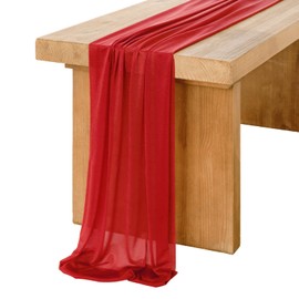 Ling's Moment 14Ft Red Sheer Chiffon Like Table Runner with Silver Sparkle for Wedding Reception Rustic Boho Wedding Party Bridal Shower Table Christmas Decorations