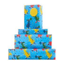 UK Greetings 2 Sheets of Wrapping Paper & 2 Tags for Kids/Boys Birthday - Dinosaur Design