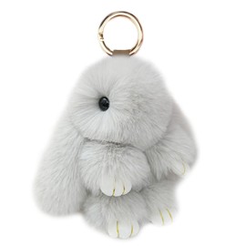 Xsclpomddy Cute Plush Rabbit Keyring Plush Bunny Keyring Pom Poms Bag Pendant Handbag Car Key Decoration, Light Gray