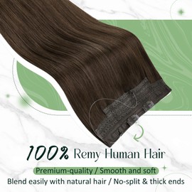 RUNATURE Invisible Wire Hair Extnsions Real Human Hair 16 Inch Brown Hair Extensions One Piece Clip in Secret Wire Hair Extensions Dark Brown Fish Line Extensions Full Head 80g