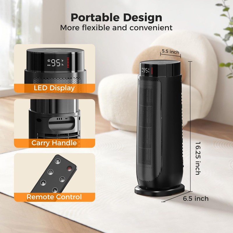 BREEZOME Space Heaters for Indoor Use, 1500W, with Thermostat, 24H