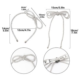 2Pcs Rhinestone Headband and Bow Hair Clip Set, Sparkle Silver Hair Bows for Women Rhinestone Bridal Hair Accessories