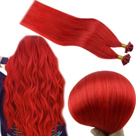 RUNATURE Keratin Fusion Hair Extensions Red Color Human Hair 18 Inches 25g (1g per Strand 25 Strands) Real Hair Nail Tip Extension For Women