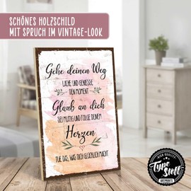 TypeStoff HS-01430 Wooden Sign with Saying - Gehe deinen Weg - Vintage Look with Quote as a Gift and Decoration on the Theme of Motivation, Affirmation
