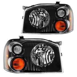 KAC Headlight Assembly Set for 2001-2004 Frontier, Black Housing Waterproof Headlamps, Left/Right Side, OEM NI2503130, NI2502130