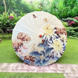 Jwqqwdza 28'' Silk - faced Chinese Umbrellas for Women, Improved Oiled Paper Parasol Umbrellas for Indoor Outdoor Photo Props Wedding Decoration, Parasol Umbrella for Costumes (Ivory, One Size)