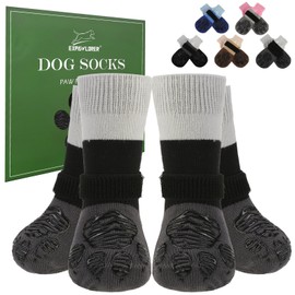 EXPAWLORER Anti Slip Dog Socks to Prevent Licking Paws, Dog Shoes for Cold Winter, Dog Booties for Hardwood Floors, Dog Boots & Paw Protectors with Grippers for Small Medium Large Senior Dogs Grey XL