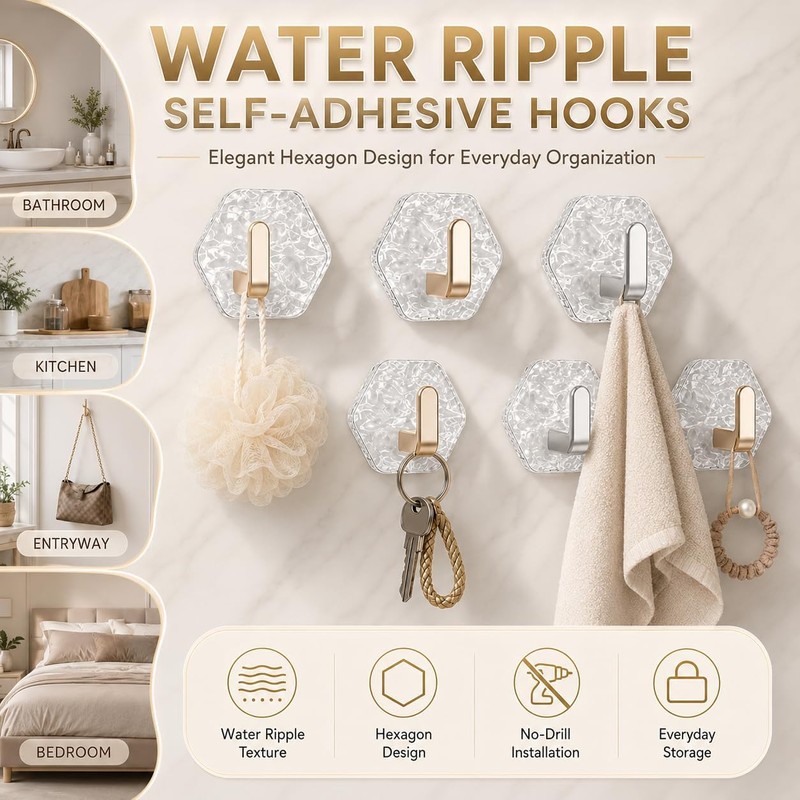 Ganchos Adhesivos Hexagonales Ripple Plateados Pack 5 - Organización Sin