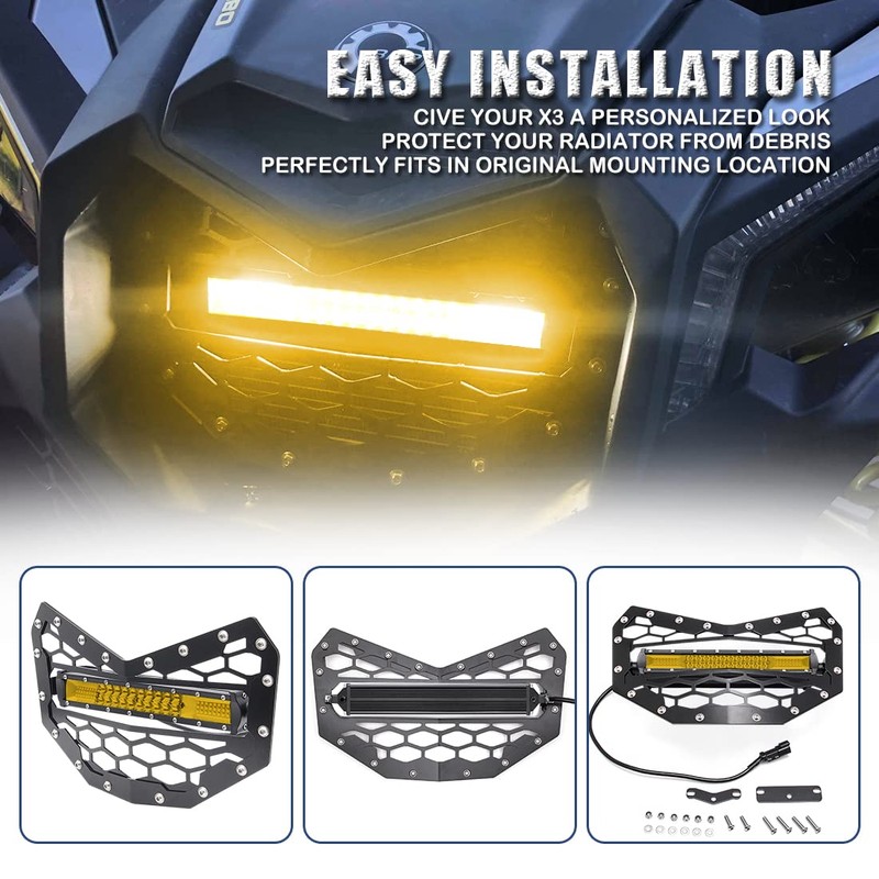 Chelhead Black Steel Grille with 11 INCH Yellow Slim Led