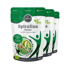 borchers BORCHERS Spirulina Pulver 3x 150g, Pflanzliche Basis, leicht l?slich, von Natur aus vegan, ohne Zus?tze, Protein- und Eisenreich, Bio-Qualit?t, vielseitig einsetzbar