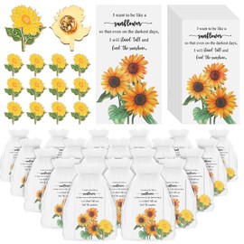 Huquary Gold Yellow Sunflower Brooch Pins with Sunflower Thank You Cards and Mesh Drawstring White Organza Bags for Women Employee Wedding Favors Thank You Gifts(50 Sets)
