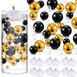 Fumete 10162 Pcs Suspending Candles for Centerpieces Transparent Water Gel Beads for Vases Pearl Beads for Vase Filler Wedding Valentine Galentine Party Floral Decorations(Black, Gold)