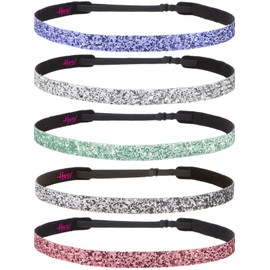 Hipsy Women's Headband Adjustable Glitter 5pk Purple, Silver, Seafoam, Gunmetal, Pink