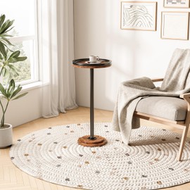 Round Martini Drink Table, Small Side Table for Small Spaces, Bedside Table Stand with Solid Metal Leg, Nightstand with Weighted Base Pedestal for Living Room, Bedroom and Office