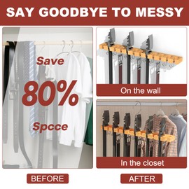 Belt Hanger for Closet Max 42 Belts, 2-in-1 Wall Mount Belt Organizer with 360° Rotating Hooks, Wooden Tie and Belt Rack for Closet Accessories Organizers and Storage, 12+11 Storage