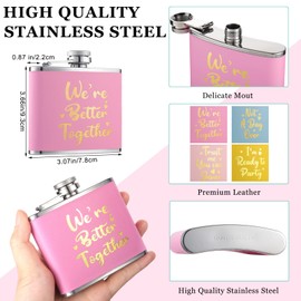 Irenare 8 Pcs Liquor Flasks for Women Girls Weekend Trip Gifts Bulk Stainless Steel Flasks in 4 Designs 5 Oz Cute Funny Night out Drinking Flasks with Funnel for Wedding Party Birthday Gift