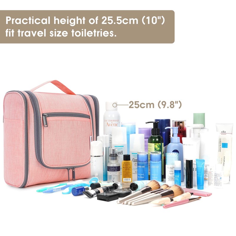 Travel toiletry bag for hanging, Pink (Large)