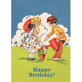 Tarjeta de felicitación PIXILUV Happy BirthDAY ~ Regar las Flores Adorable Jardinería para Niños ~ Cumpleaños Wishes clásico Grande Tarjeta de felicitación