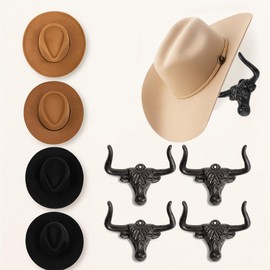 ZUHSAN Cowboy Hat Rack for Wall - 4 Pack Cast Iron Cowboy Hat Holder,Hat Storage Organizer Hat Hooks for Wall Western Decor for Bedroom Western Gifts (Rust, 4 Pack)
