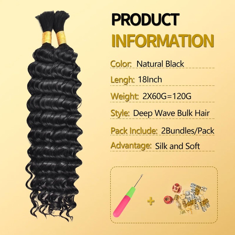 LPARMJIT Deep Wave Bulk Hair for Braiding, 18 Inches, 2