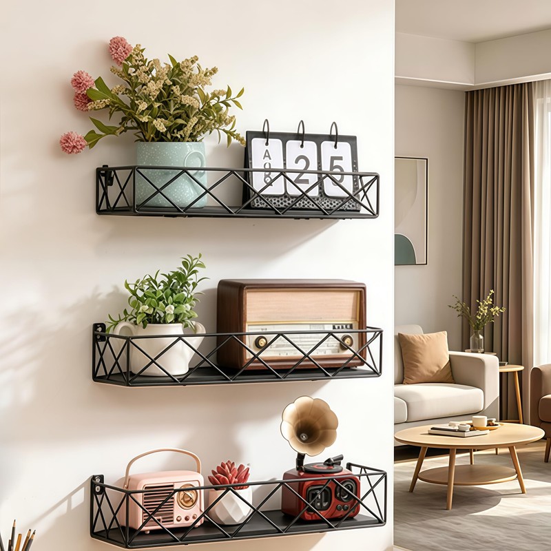 QUCHRYO Floating Shelves Set of 3,Wall Mounted Shelf with Metal