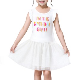 V.&GRIN Girls Unicorn Dress 4T White Toddler Tutu Birthday Summer Short Sleeve Tulle Sundress