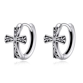 VIJASHOP Cross Earrings Sterling Silver Cross Hoop Earrings Small Huggie Earring Religion Jewelry Christians Gifts for Women Men