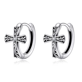 VIJASHOP Cross Earrings Sterling Silver Cross Hoop Earrings Small Huggie Earring Religion Jewelry Christians Gifts for Women Men