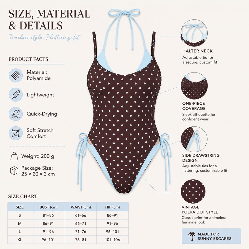 Vintage Polka Dot One-Piece Swimsuit for Women – Reversible Halter