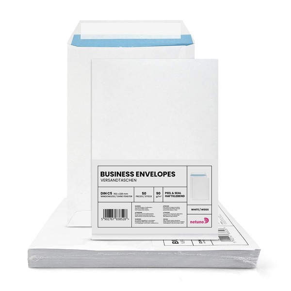 Netuno Pack of 50 Envelopes, DIN C5 White 162 x