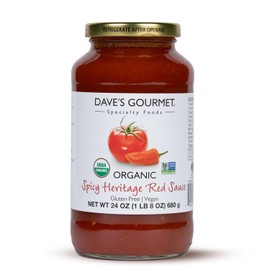 Dave's Gourmet Organic Spicy Heritage Red Pasta Sauce - Zesty & Rich Tomato Chili Blend - Marinara Sauce - Ideal for Pasta, Pizza, Sausage & More - Vegan & Gluten Free - 24oz Jar (Pack of 1)