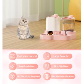 2-in-1 Automatic Dog Cat Feeder and Water Dispenser, Gravity-Fed Pet Food Feeder and Waterer Combo for Small and Medium Pets Cats Dogs, Large Capacity & Washable