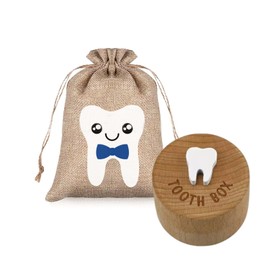 fKiZanthene Wooden Tooth Fairy Box, 3D Carved Wooden Tooth Box & Tooth Fairy Bag Set, Keepsake Tooth Holder for Kids, Decorative Pouch for Girls, Ideal Teeth Storage Gift