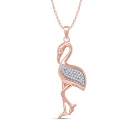 THE JEWEL ZONE Natural Diamond Accent Flamingo Pendant Necklace in 14k Rose Gold Over Sterling Silver