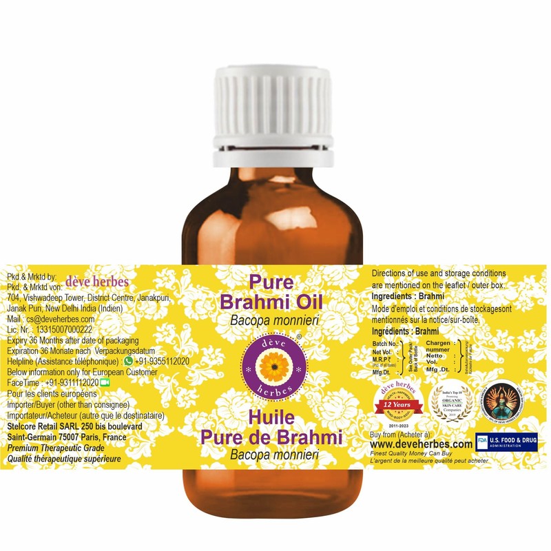 Deve Herbes Pure Brahmi Oil (Bacopa monnieri) 10ml (0.33 oz)