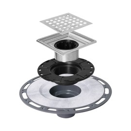 Neodrain 4 in Square Shower Drain Brushed 304 Stainless Steel Drain Grate Removable Drain Key with Waterproof Fabric, PVC Bonding Flange Base for Low Profile Shower Pan