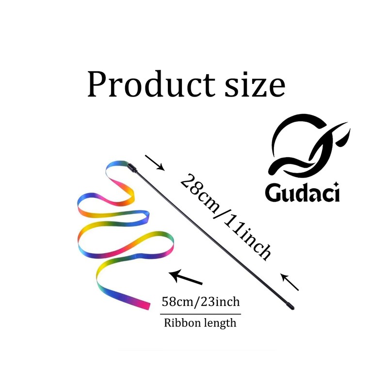 Gudaci Interactive cat Toy, cat Wand String, Colorful Fabric Ribbon