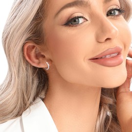 Silver Hoop Earrings for Women 925 Sterling Silver Hoop Earrings 14K White Gold Plated Small Hoop Earrings Hypoallergenic Earrings Small Sleeper Earrings for Women Girls