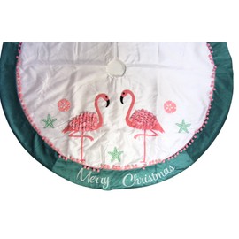 Merry Christmas Pedal Flamingo Tree Skirt, 48 Inches, Turquoise, White and Pink
