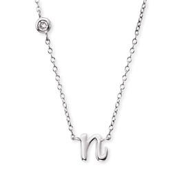 Engelsrufer Necklace made of sterling silver with letter N pendant, set with a zirconia stone, adjustable in two lengths, length: 44 cm, Sterling Silver, Cubic Zirconia