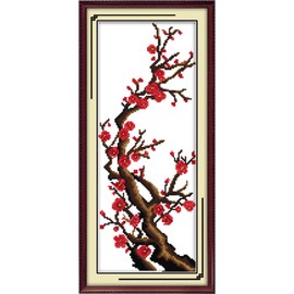 ITSTITCH Stamped Cross Stitch Kits for Beginners Full Range of Cross Stitching Preprinted Pattern for Kids or Adults, 11CT DIY Embroidery Needlepoint Starter Kits-Plum Flower(1)，9×20.9 inch