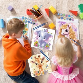 Lolipony Pack of 4 Animals Painting by Numbers from 5 6 7 Years Girls with Frame, Elephant Owl Giraffe Zebra Painting by Numbers for Children Acrylic Paints with as a Gift 20 x 20 cm